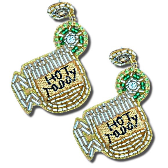 Hot Toddy Mug Glass Seed Beaded Earrings - Picture 1 of 4